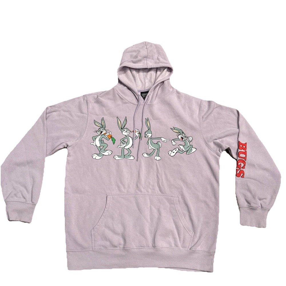 Looney Tunes Bugs Bunny Lavender Hoodie L Graphic Pullover Sweatshirt